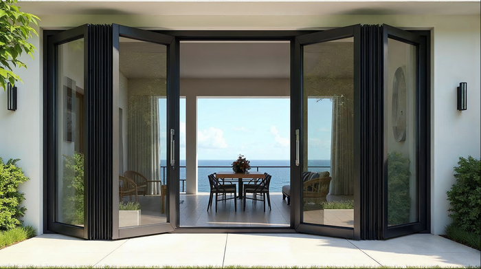 Gladiator vs Weiland moving glass wall bi-fold doors on a Florida luxury home