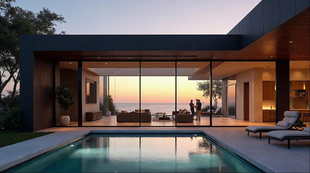 secure aluminum sliding glass door with multi-point locks on Florida luxury home