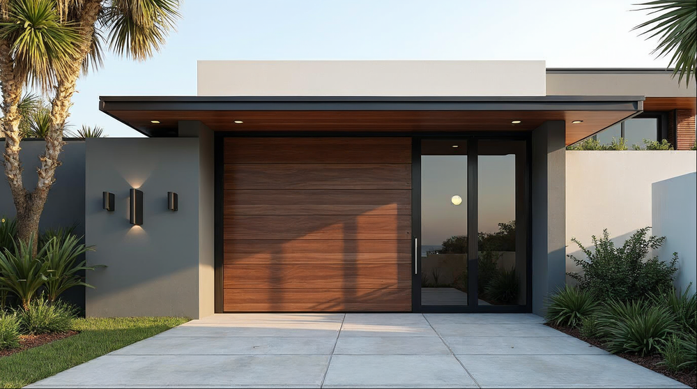 Matte black aluminum pivot door on a Florida luxury home — Gladiator pivot door buyer's guide 2026