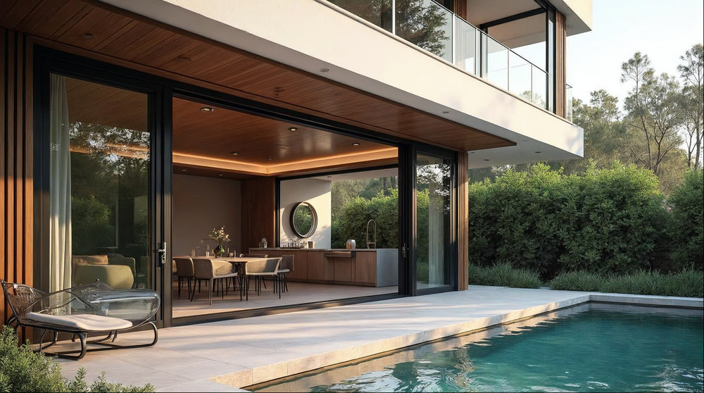 large bi-fold accordion door system on a Florida luxury build illustrating door install scheduling sequencing