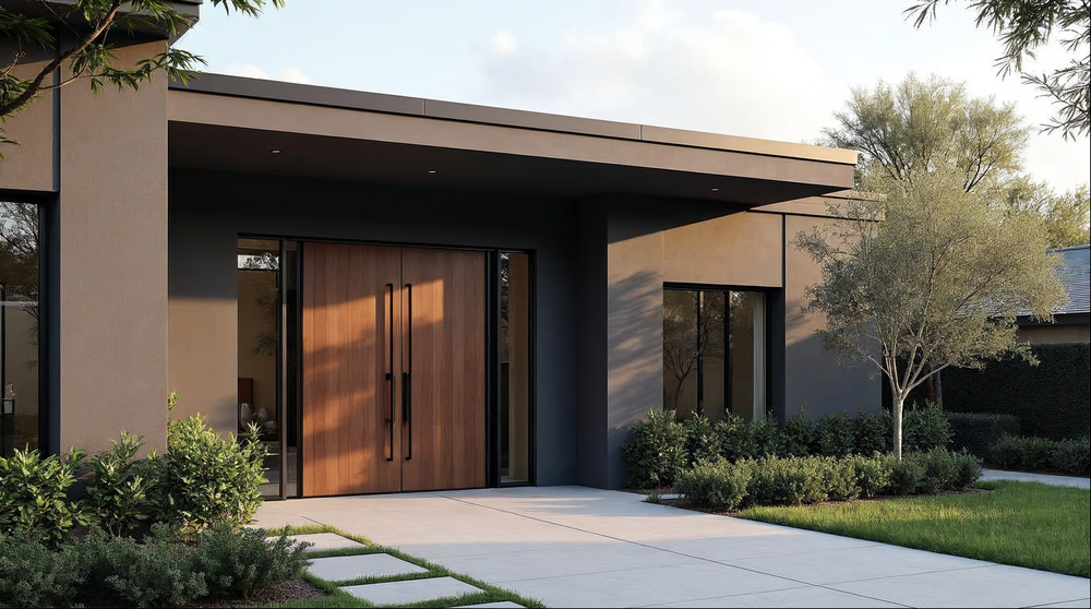 matte black aluminum pivot door installation on a Jacksonville luxury home