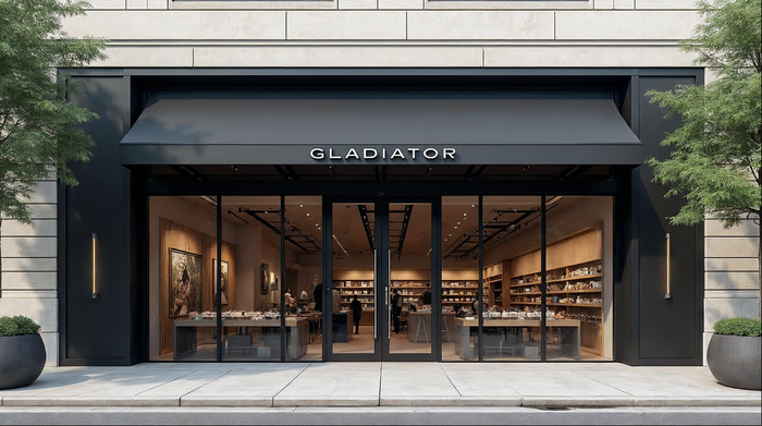 Matte black aluminum retail storefront system with grand entrance and transom on a Jacksonville Florida commercial build-out