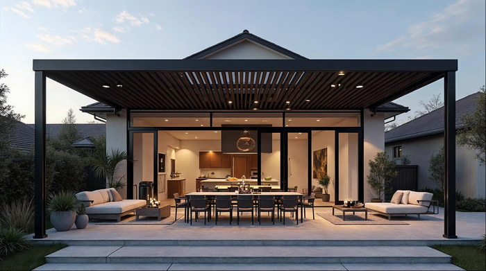 Aluminum pergola installation on a Jacksonville Florida luxury home backyard