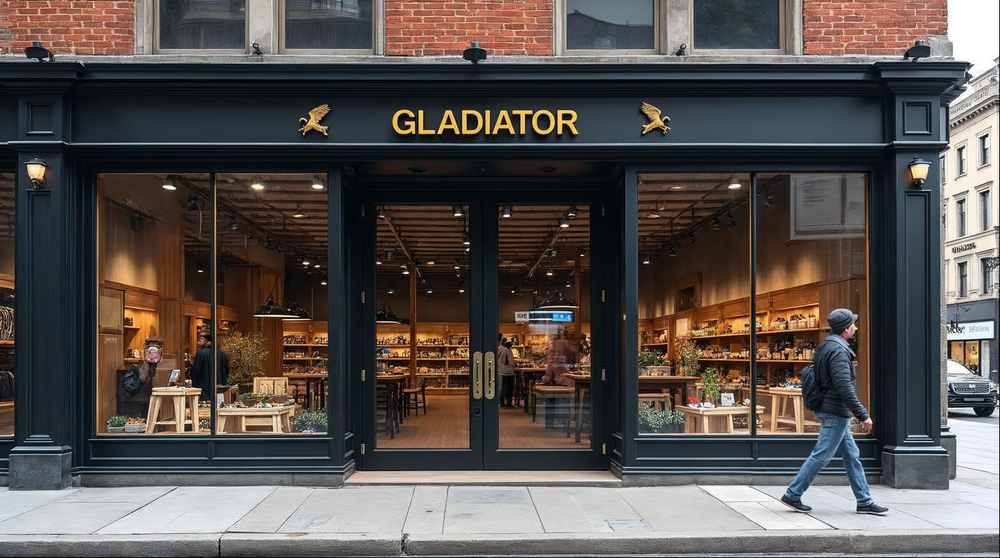 retail storefront doors with wide sidelites and transom in matte black aluminum