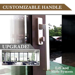 Customizable handle for lift and slide system on modern bi-fold sliding door with panoramic view.