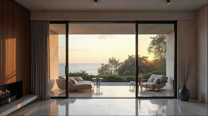 Matte black aluminum sliding glass door on Florida luxury home — sliding glass door cost guide 2026