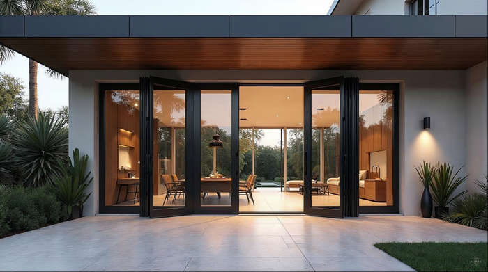 Gladiator matte black bifold doors vs imported bifold doors — factory-direct quality on a Florida luxury home