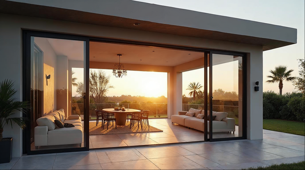 best doors for new construction - aluminum sliding glass door on Florida luxury home