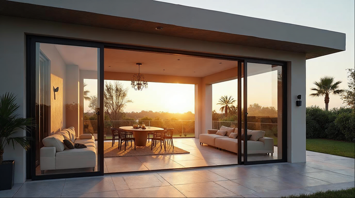 best doors for new construction - aluminum sliding glass door on Florida luxury home