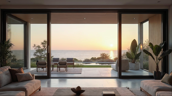 Factory-direct custom sliding glass door installed in a Jacksonville Florida luxury coastal home