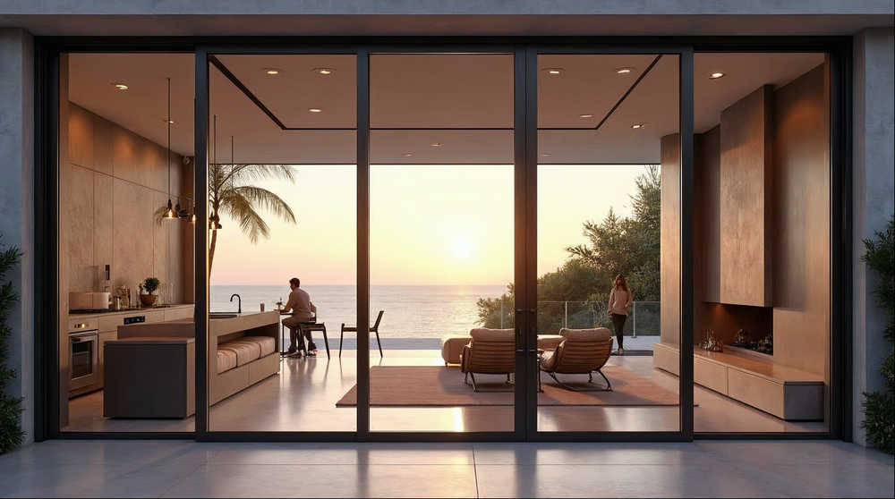 maximum sliding door size in matte black aluminum on a large Florida luxury home