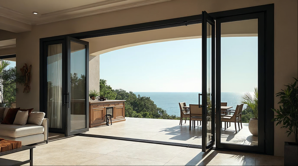 bi-fold folding door cost per linear foot on a wide Florida luxury home opening
