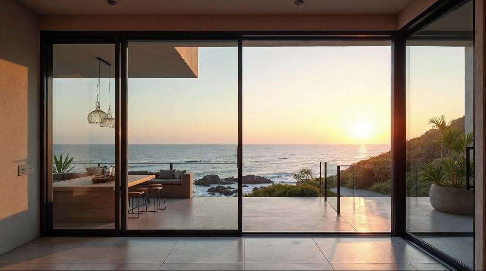 flush track sliding door sill installed in a modern Florida coastal home