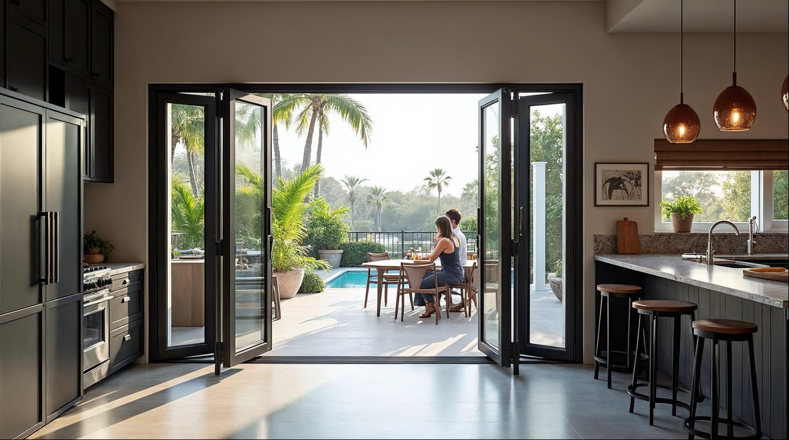 Indoor-Outdoor Kitchen Design: Passthrough Windows & Folding Doors