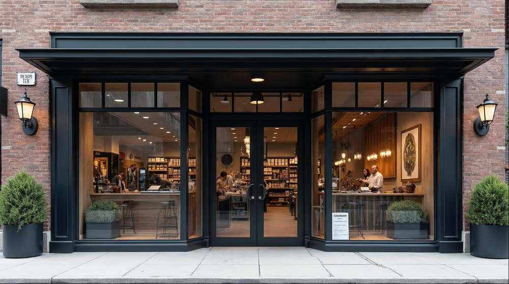 matte black powder-coated commercial storefront finishes on a modern Jacksonville retail building