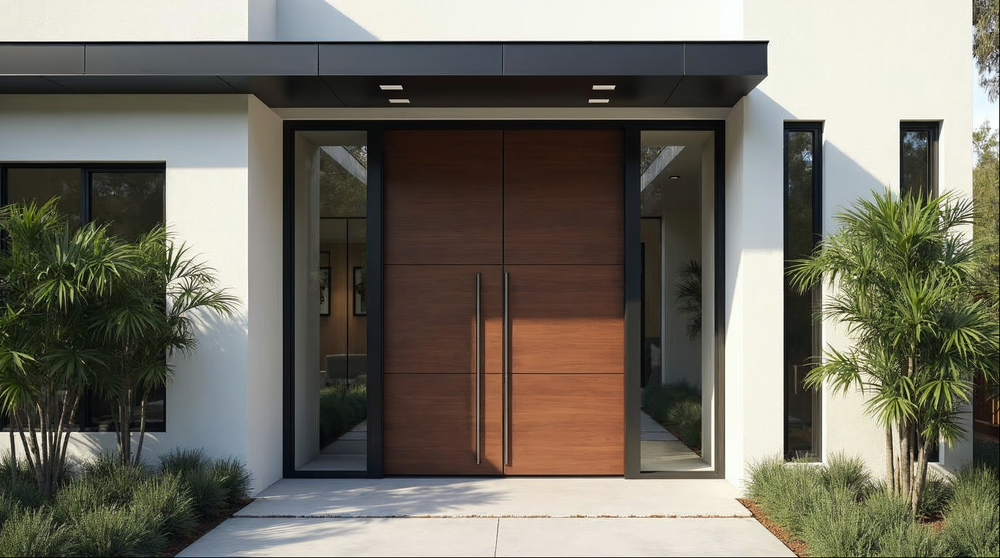 factory direct pivot door in matte black on a Jacksonville FL luxury home