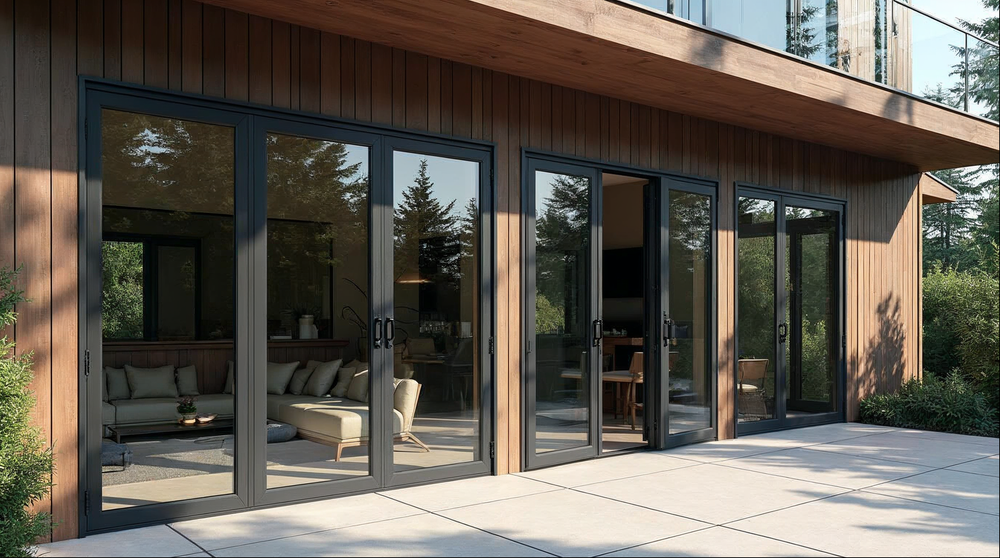 NanaWall vs Sunflex folding door systems compared — matte black aluminum bi-fold door