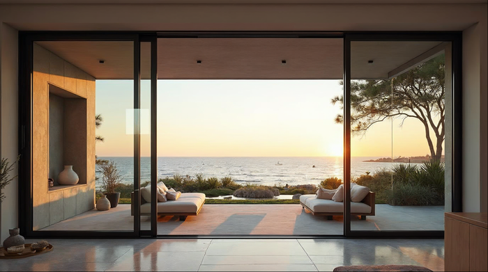 Aluminum sliding glass door with long lifespan installed in a Jacksonville coastal home