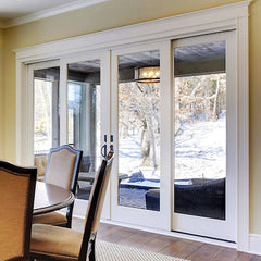 12 Foot Wide Aluminum Bi-Parting 4-Panel Thermal Patio Door - (Multiple Heights) viewed from inside a home.
