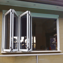 120" Wide Bi-Fold Pass Through Window - Multiple Heights opened for indoor-outdoor living space integration.