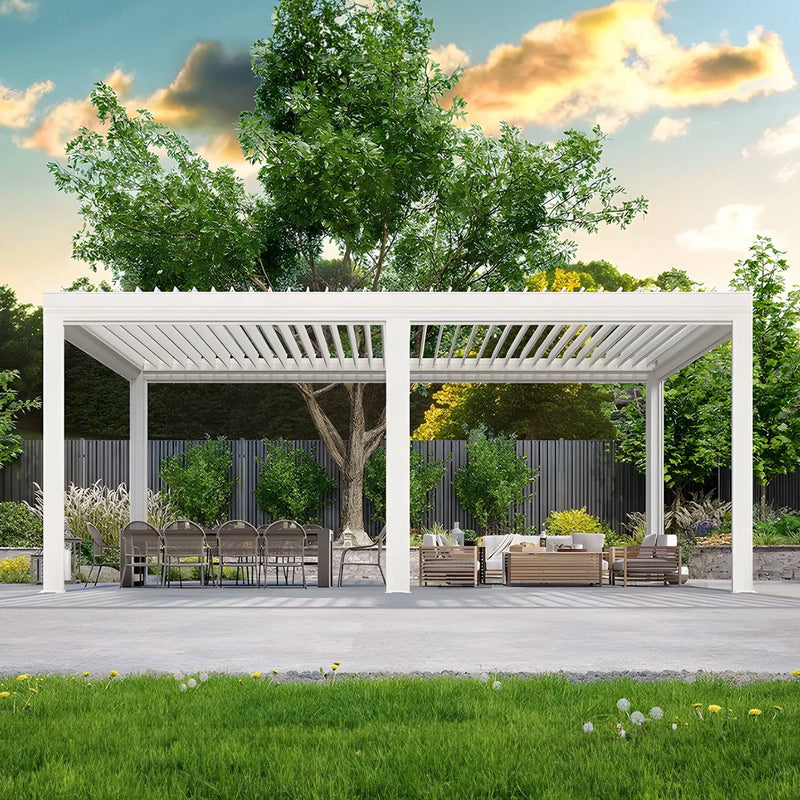 12' x 30' Modern Aluminum Titan Pergola – Gladiator Pergolas with a stylish outdoor living area.