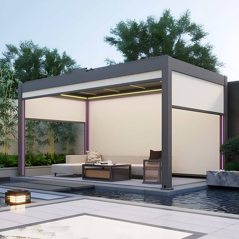 12' x 30' Valor Pergola –  Fully Loaded Electric Screens + Glass Doors + Fan & Heater Included (Multiple Heights)
