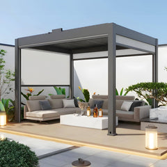 12' x 30' Valor Pergola –  Fully Loaded Electric Screens + Glass Doors + Fan & Heater Included (Multiple Heights)