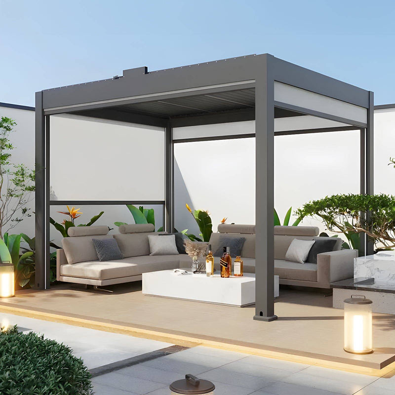 12' x 30' Valor Pergola –  Fully Loaded Electric Screens + Glass Doors + Fan & Heater Included (Multiple Heights)