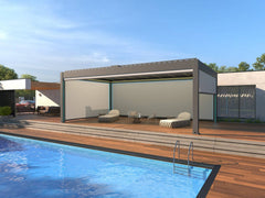 12' x 30' Valor Pergola –  Fully Loaded Electric Screens + Glass Doors + Fan & Heater Included (Multiple Heights)