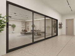 16 Foot Wide Aluminum Sliding 4-Panel Panoramic Patio Door Thermal (Multiple Heights) in modern interior design.