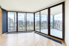 16 Foot Wide Aluminum Sliding 4-Panel Panoramic Patio Door Thermal (Multiple Heights) with modern interior view.