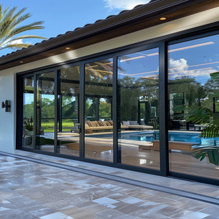 24 Foot Wide Aluminum Sliding 6-Panel Panoramic Patio Door Thermal...