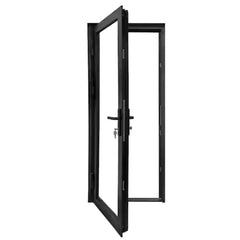 36 Inch Single Aluminum Exterior Door (Multiple Heights) showcasing a sleek black bi-fold design with modern elegance.