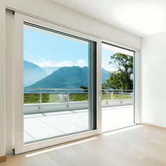 5.9 Foot Wide Aluminum Sliding 2-Panel Panoramic Patio Door Thermal with mountain view