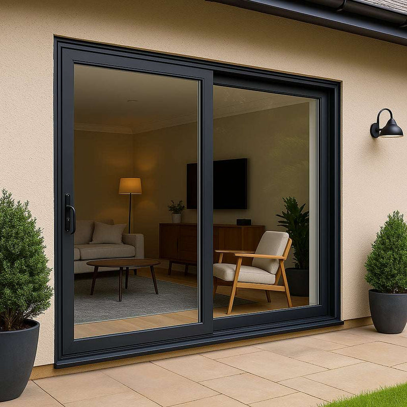 5.9 Foot Wide Aluminum Sliding 2-Panel Panoramic Patio Door Thermal in modern home setting with sleek design.