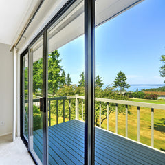 8 Foot Wide Sliding 2-Panel Panoramic Door (Multiple Heights) with a view of a scenic landscape.