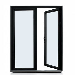 61.5" W Dual Swing French Door (Multiple Heights) featuring a sleek black frame and clear glass panels.
