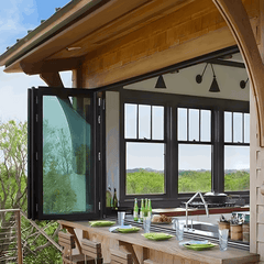 72" Wide Bi-Fold Pass Through Window - Multiple Heights, showcasing stylish design and modern functionality.