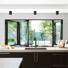 84" Wide Bi-Fold Pass Through Window - Multiple Heights in a modern kitchen setting with open views.