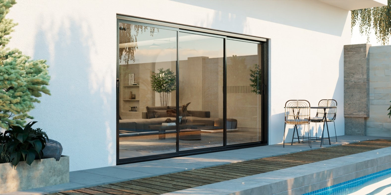 12 Foot Wide Aluminum Sliding 3-Panel Panoramic Patio Door Thermal  - (Multiple Heights) - Gladiator Window & Doors