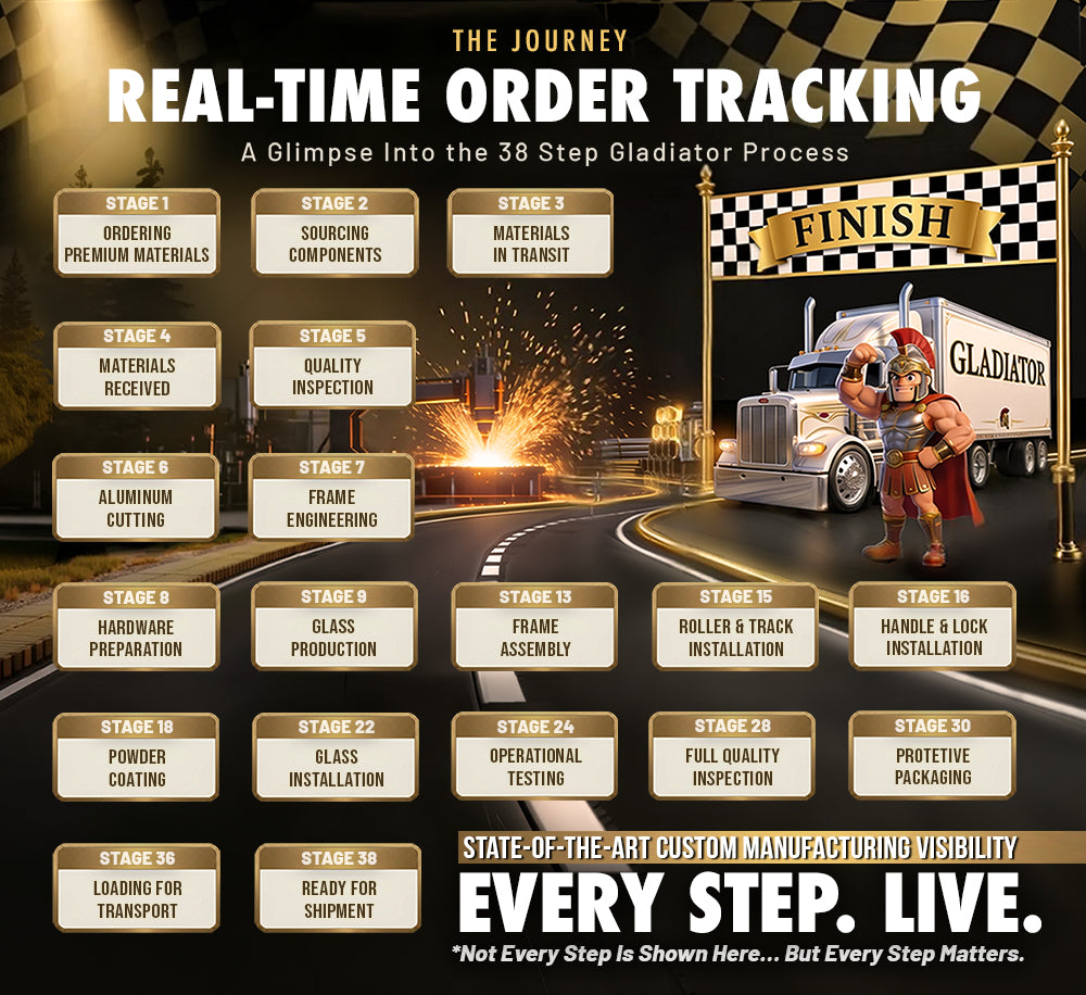 Gladiator real-time order tracking — a glimpse into the 38 step Gladiator manufacturing process