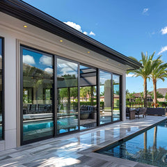 26 Foot Wide Aluminum Sliding 4-Panel Panoramic Patio Door Thermal (Multiple Heights) enhancing modern patio.