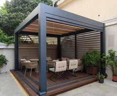 Commercial Pergolas featuring Apex Smart Pergola with a modern design for outdoor living and comfort.