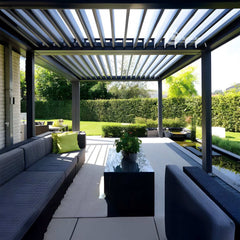 Commercial Pergolas featuring the Apex Smart Pergola with bi-fold folding door for stylish outdoor living.
