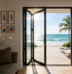72" Wide BI-Fold Folding Door -Title 24 & NFRC Approved opening to a scenic ocean view.
