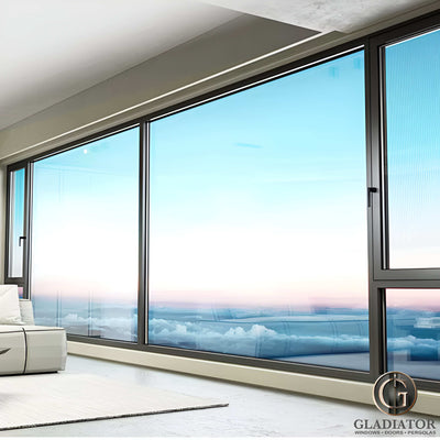 Extra Large Casement Window Thermal Break Energy Efficient |  Aluminum Windows – Soundproof, Insulated, Modern view from inside a modern home.