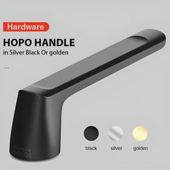 Hopo handle in silver, black, or golden colors for stylish hardware options.