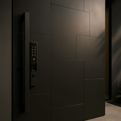 Magnus Exterior Gladiator Pivot Door with modern design and keyless entry system.