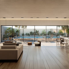 30 Foot Wide Aluminum Sliding 6-Panel Panoramic Patio Door Thermal - Multiple Heights in luxurious interior setting