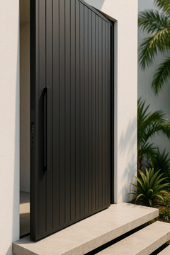 Nero Exterior Gladiator Pivot Door featured in a modern entrance, showcasing its sleek design and durability.